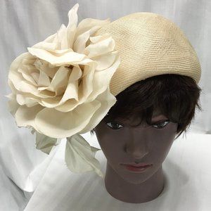 Beige Straw Fascinator with Ivory Flower